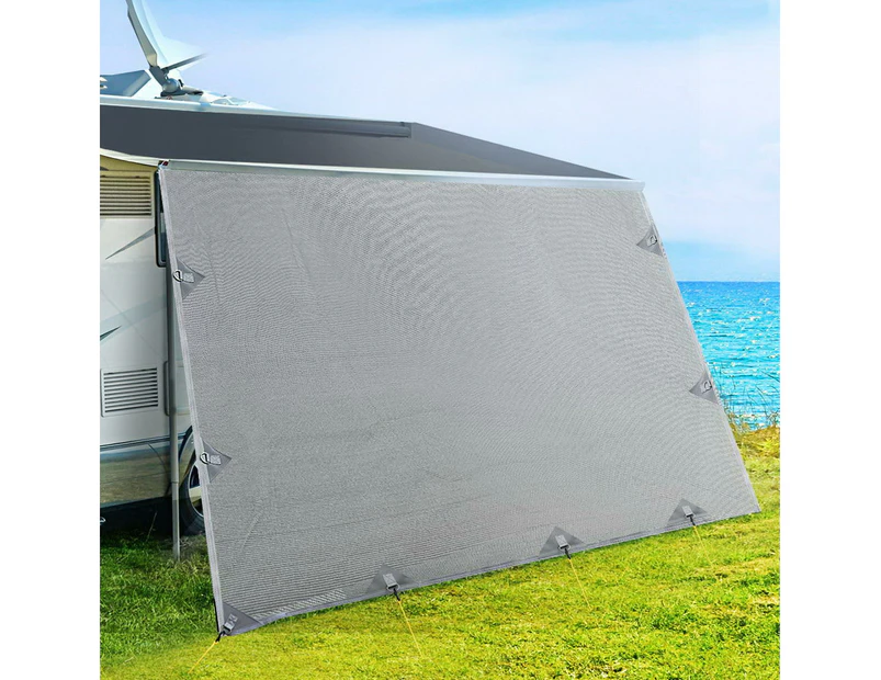 Caravan Privacy Screen Roll Out Awning 4.9x1.95M End Wall Side Sun Shade Grey