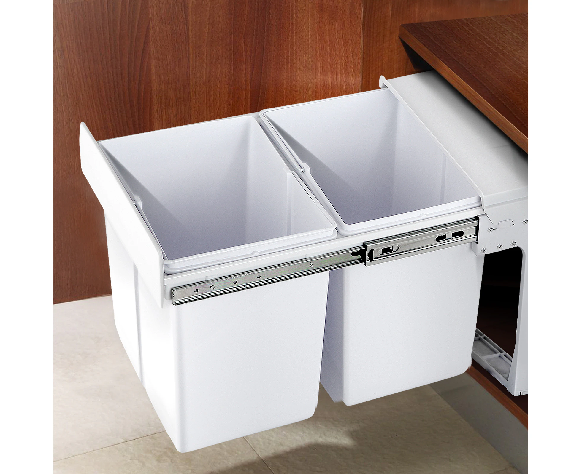 Cefito Pull Out Bin Kitchen Double Basket 2X15L White