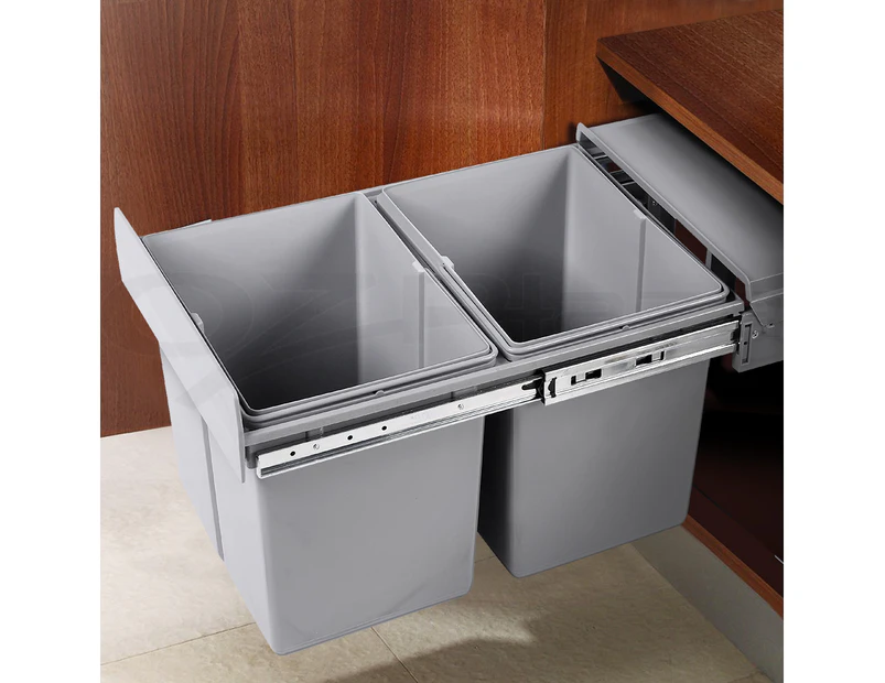 Cefito Pull Out Bin Kitchen Double Basket 2X15L Grey