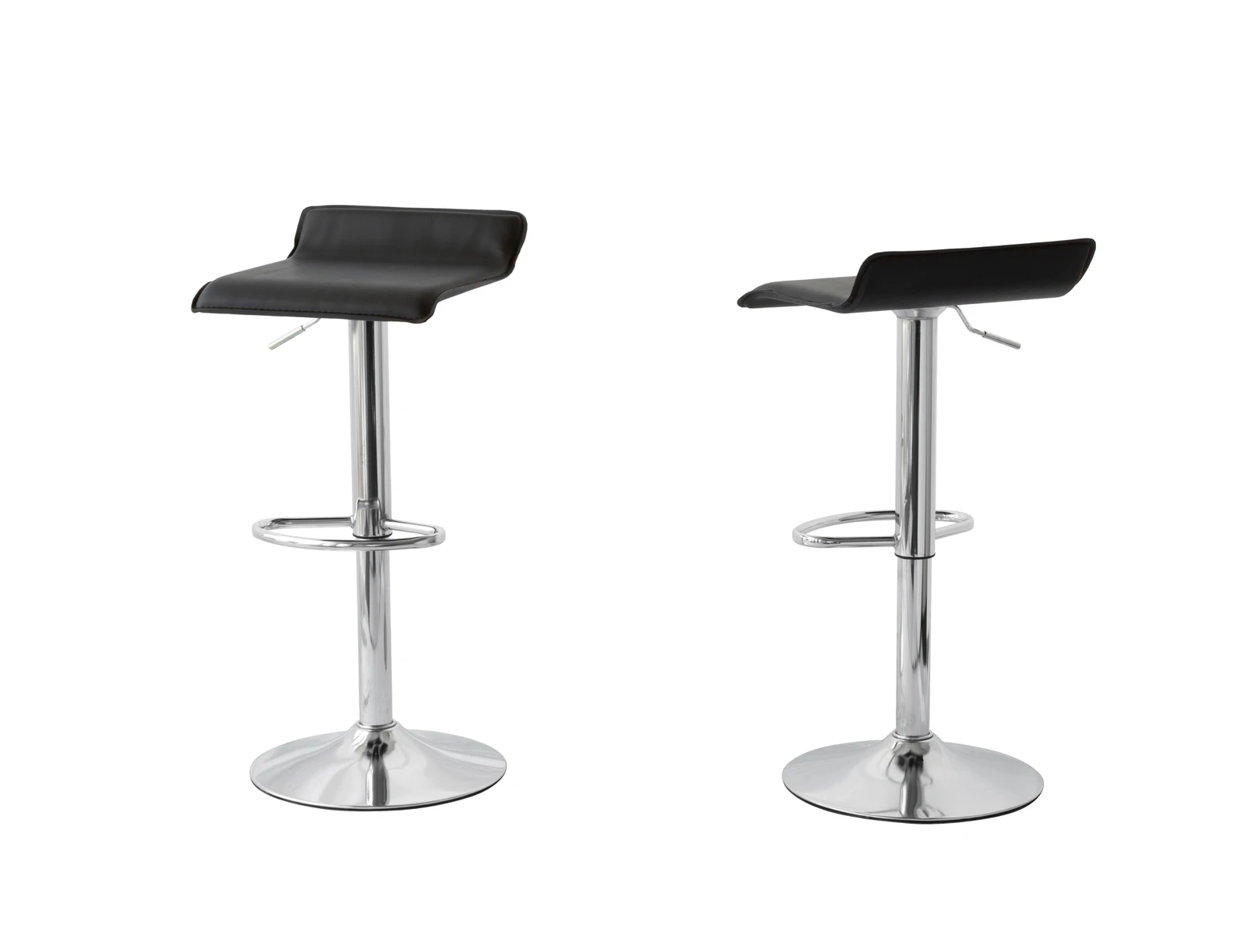 Hacienda 2 Leather Barstools (Black) w/ Adjustable Height, 63-85cm