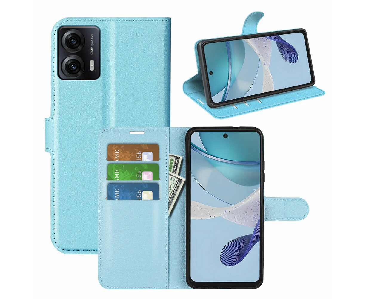 Premium Leather Wallet Case Flip Cover For Motorola Moto G04 - Light Blue