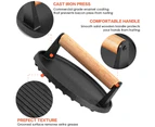 Heavy Duty Round / Rectangle Cast Iron Grill Burger Press Pre-Seasoned Steak Griddle BBQ Grilling