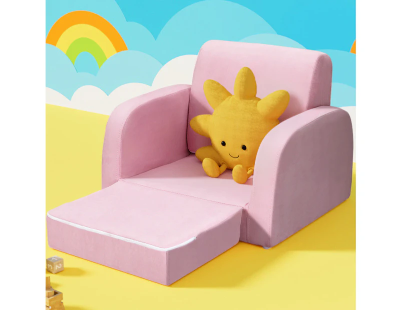 Keezi Kids Sofa 2 Seater Children Flip Open Couch Lounger Armchair Soft Pink