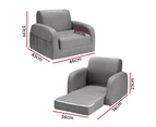 Keezi Kids Sofa 2 Seater Children Flip Open Couch Lounger Armchair Soft Grey
