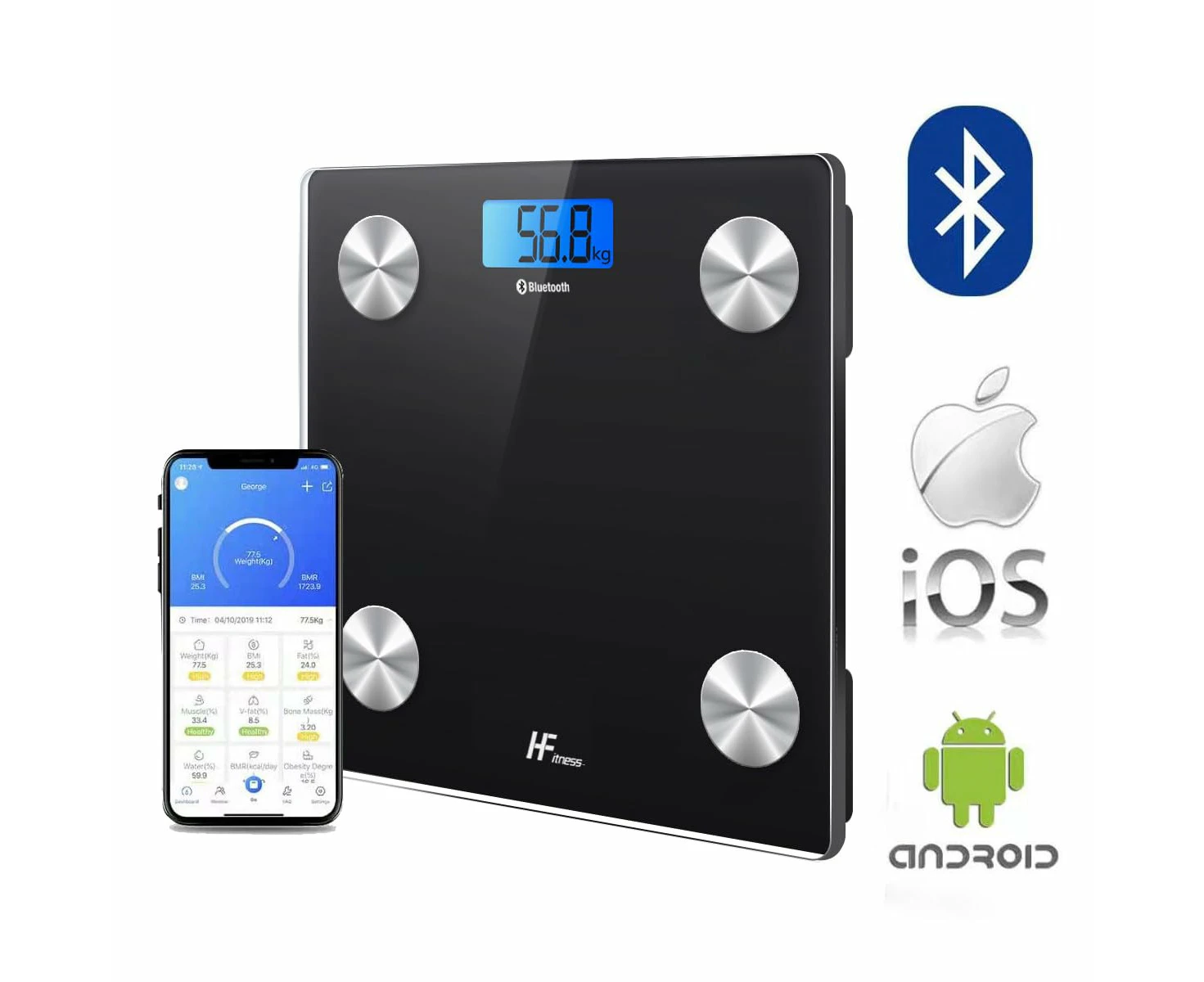 Wireless Digital Bathroom Body Fat Scale 180KG Bluetooth Scales Weight BMI Water Black