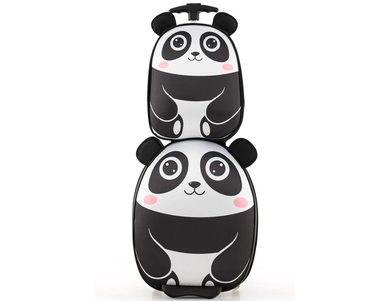 Costway 16"+12" Kids Luggage Set Travel Trolley Rolling Suitcase Children Baggage Panda Backpack Gift Black