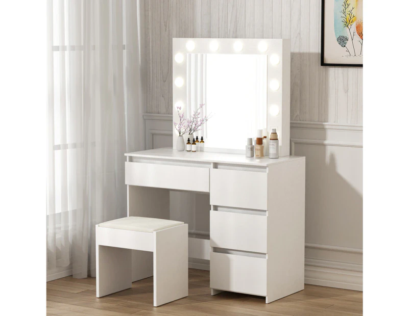 Levede Dressing Table Vanity Set Stool Makeup LEDs Mirror Jewellery Organizer - White