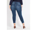 BeMe - Plus Size - Womens Jeans -  Full Length Embroidered Pull On Jean - Mid Wash