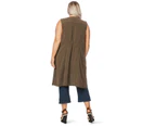 BeMe - Plus Size - Womens Vest -  Sleeveless Long Line Drape Vest - Khaki