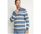 RIVERS - Mens Tops -  Long Sleeve Cotton Jersey Stripe Polo - Blue Pink Stripe