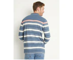 RIVERS - Mens Tops -  Long Sleeve Cotton Jersey Stripe Polo - Blue Pink Stripe