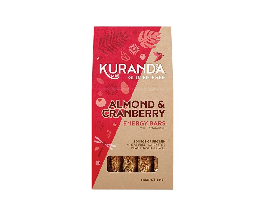 Kuranda Wholefoods Gluten Free Energy Bars Almond & Cranberry 35g x 5 Pack