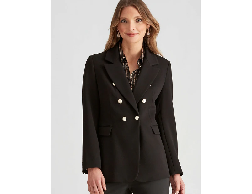 Liz Jordan - Womens Jacket -  Doublebreast Button Jacket - Black