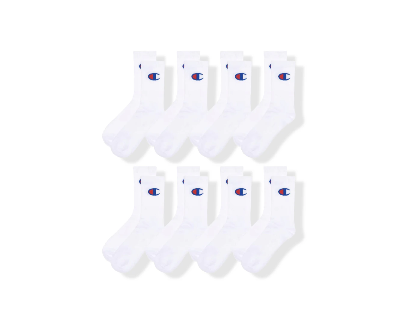 Champion Men's Cushioned Foot Arch Support Crew Socks 8 Pairs - White