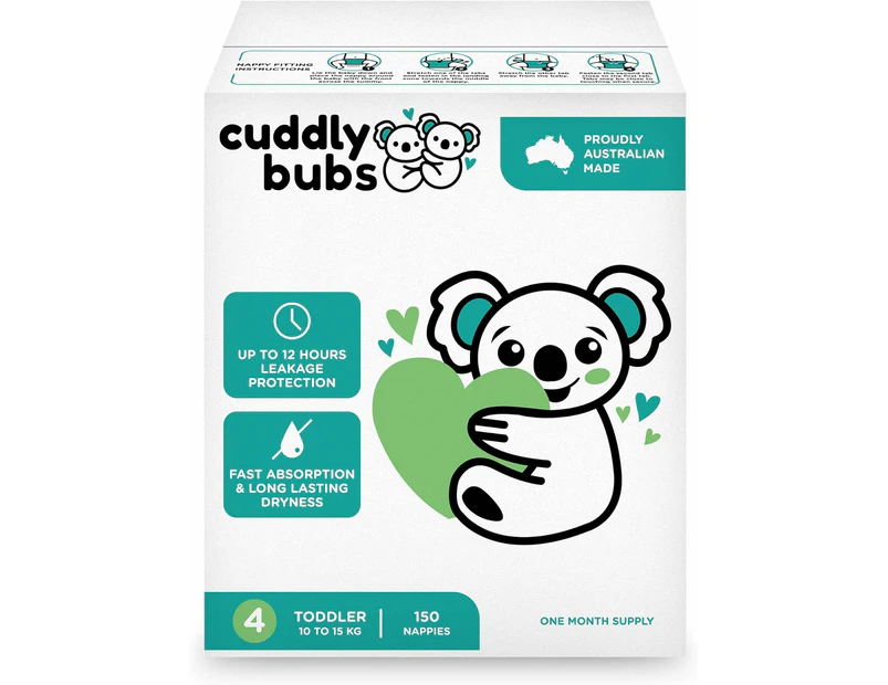 150 PK Cuddly Bubs Size 4 Toddler nappies (up to 10-15kg)
