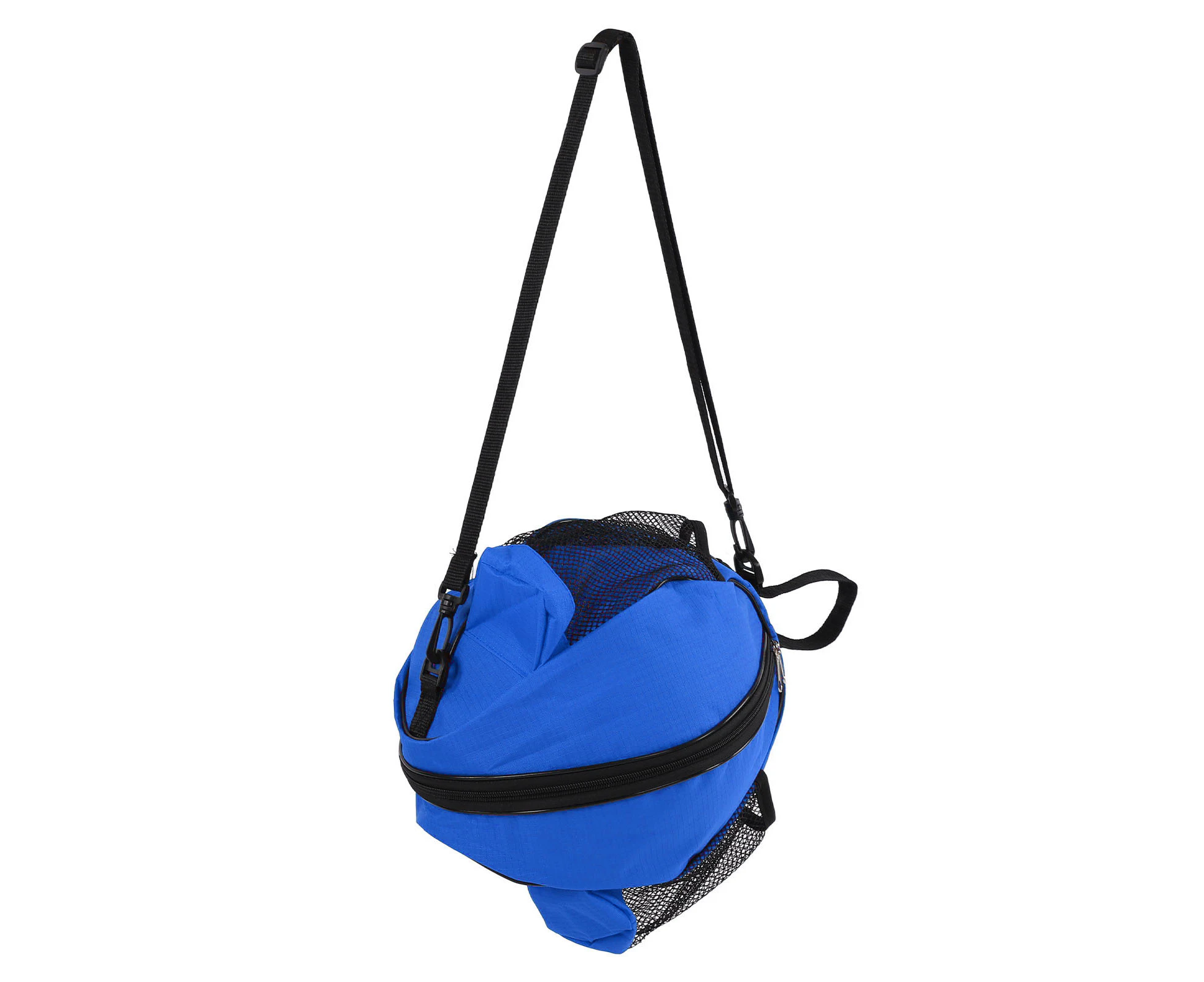 Round Mesh Basketball Bags Oxford Cloth Football Storage Pouch For Indoor Exercise Sport Blue Cloth With  Black Edges