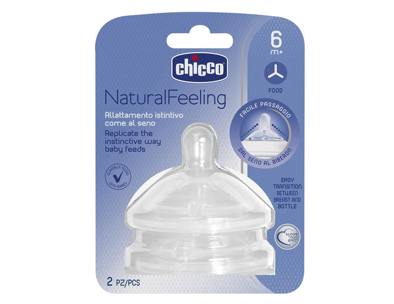 Chicco Nursing NaturalFeeling Food Flow Silicone Teat Baby/Toddler Feeding 6m+