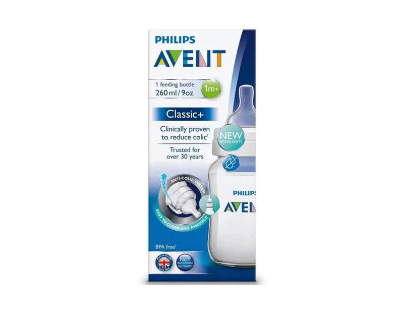 Philips Avent Classic+ Feeding PP Bottle w/ Teat Newborn/Infant Clear 260ml 1m+