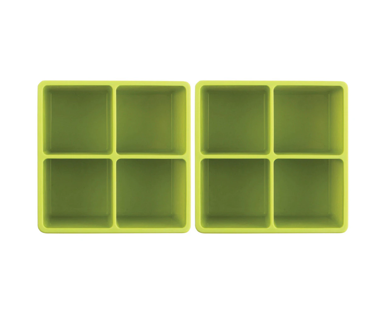 2x 2PK Dexas 9.5cm Silicone Ice Tray XL Cube Maker Freezer Moulder Square Green