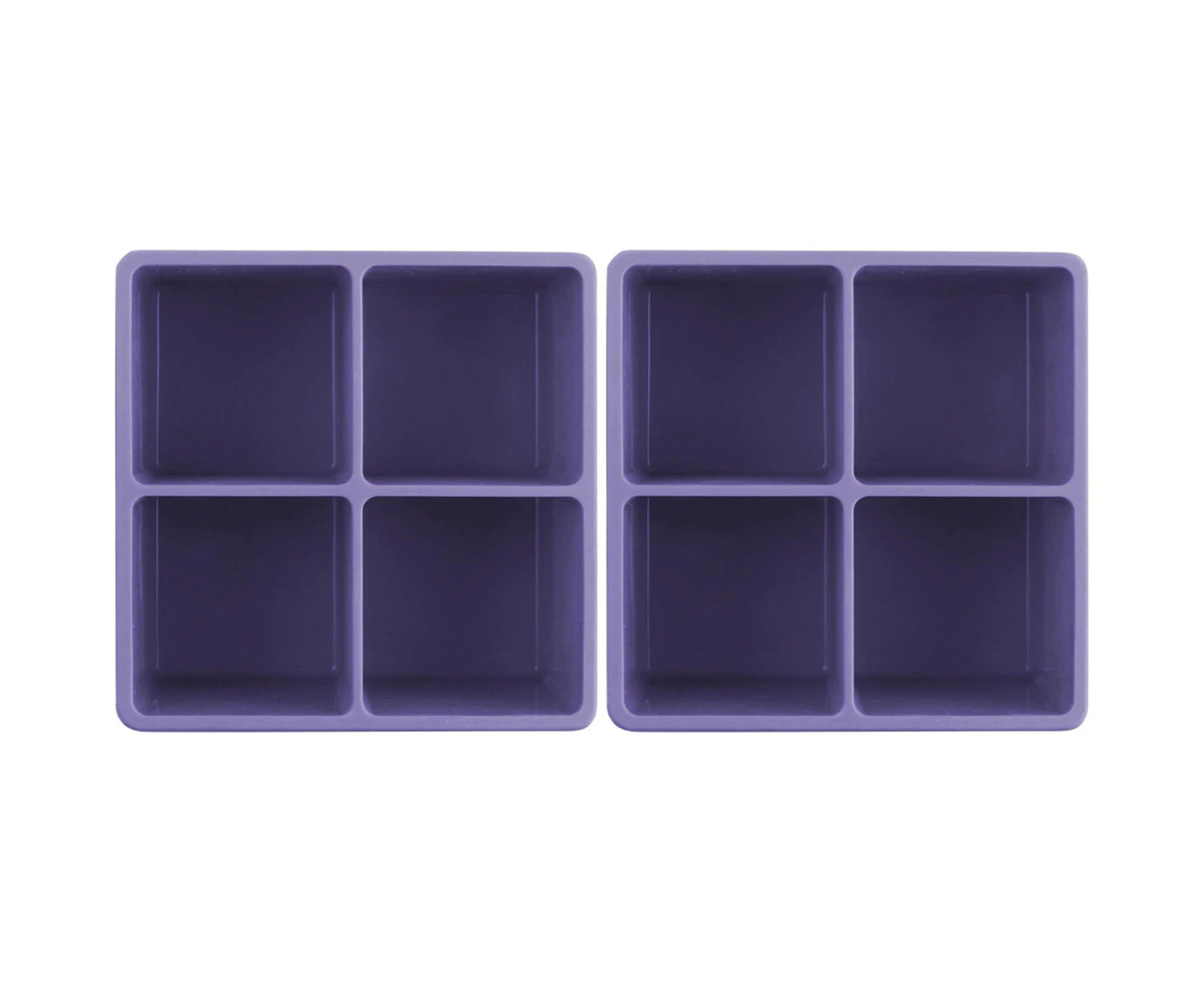 2x 2PK Dexas 9.5cm Silicone Ice Tray XL Cube Maker Freezer Moulder Square Purple