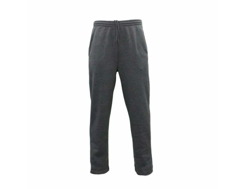 Men Fleece Lined Track Pants Track Suit Pants Casual Winter Elastic Waist - Dark Grey