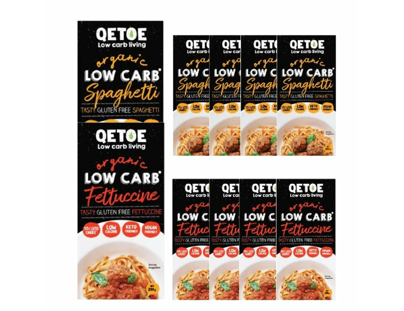 Qetoe Low Carb Fettuccine 200g x 5 + Spaghetti 200g x 5  (case).