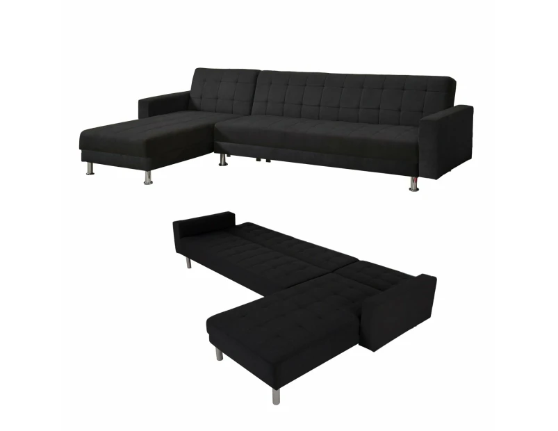 Foret 5 Seater Sofa Bed Modular Corner Lounge Recliner Chaise Couch Fabric Set 4 Colours - Full Black