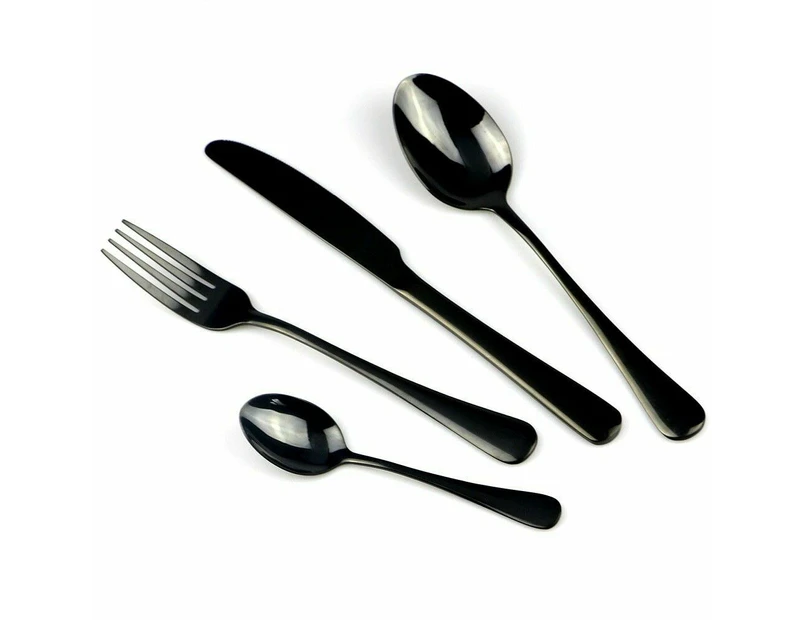 Cutlery Set Black 32 pcs Stainless Steel Knife Fork Spoon Stylish Teaspoon Kitchen