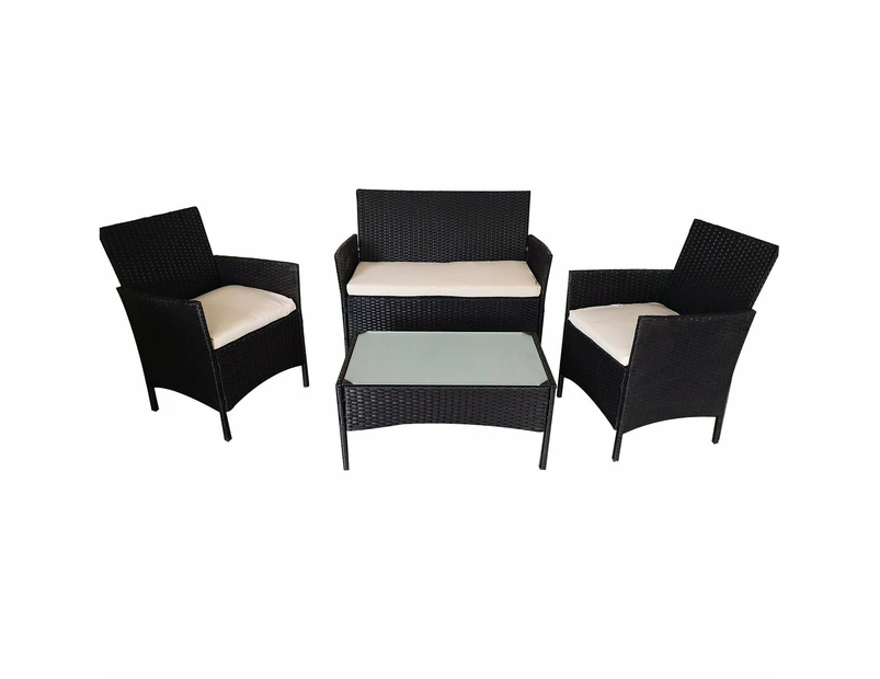 Elora 4pc Lounge Dining Set Outdoor Furniture Rattan Wicker Chair Table Garden Patio Balcony