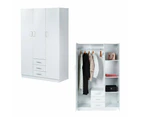 Foret Cabinet Wardrobe Clothes Rack Bedroom Storage Organiser 3 Doors 3 Drawers 4 Shelf 2 Colours - White