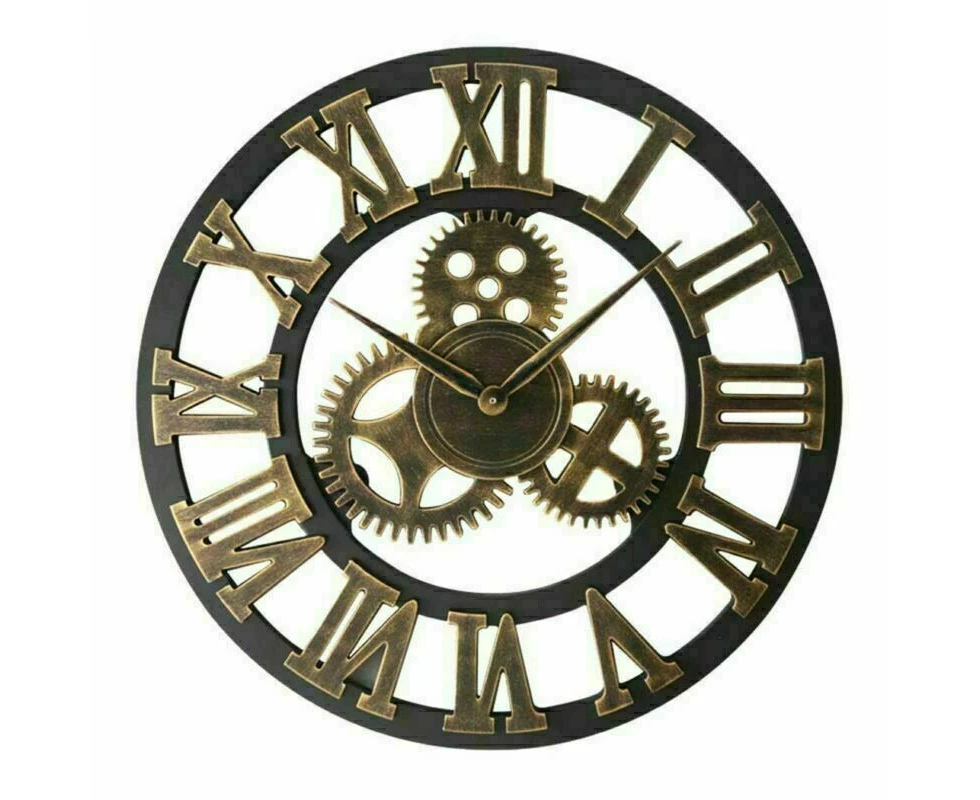 58cm Large Round Wall Clock Vintage Wooden luxury Art Design Vintage Gold