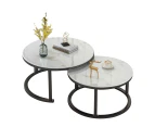 Foret Coffee Table, Side Tables 2pc Set Tea Marble Look Glass finish