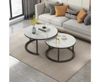 Foret Coffee Table, Side Tables 2pc Set Tea Marble Look Glass finish