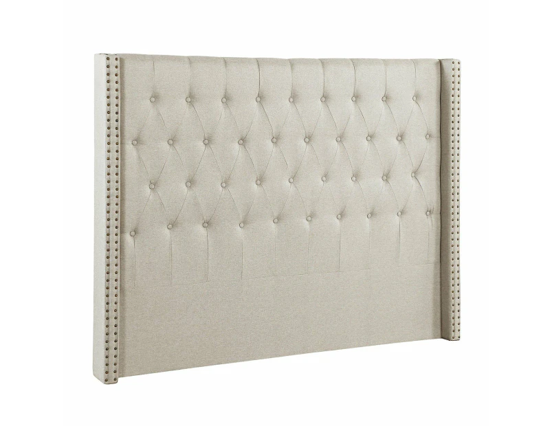 Foret Bed Head Double Size Headboard Bedhead Frame Base Stud Tufted Fabric Cream