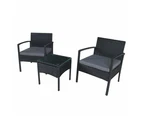 3pc Lounge Set Outdoor Furniture Rattan Wicker Chair Tempered Glass Coffee Table Garden Patio Balcony