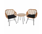3pc Lounge Set Outdoor Furniture Rattan Wicker Chair Table Garden Patio Balcony