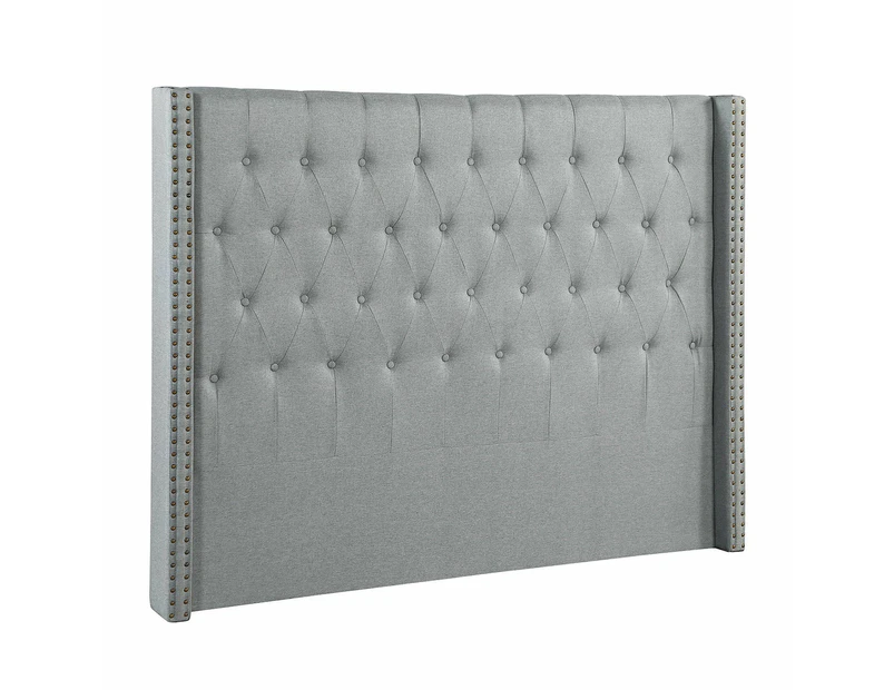 Foret Bed Head Double Size Headboard Bedhead Frame Base Stud Tufted Fabric Grey