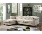 Foret 4 Seater Sofa L Shape Lounge Couch Ottoman Studs Fabric Left Corner Beige Classic