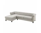 Foret 4 Seater Sofa L Shape Lounge Couch Ottoman Studs Fabric Left Corner Beige Classic