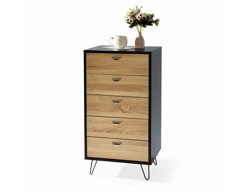 Foret Dresser Tallboy Lowboy Cabinet Bedroom Storage Chest 5 Drawers Wood Black