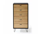 Foret Dresser Tallboy Lowboy Cabinet Bedroom Storage Chest 5 Drawers Wood Black