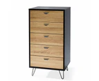 Foret Dresser Tallboy Lowboy Cabinet Bedroom Storage Chest 5 Drawers Wood Black