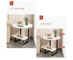 Foret G Shaped 2 Tier Side Table With Marble Pattern Wood Top Steel Frame 48cm