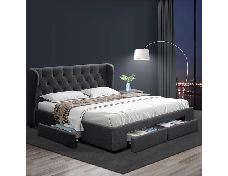 Artiss Bed Frame King Size with 4 Drawers Charcoal MILA