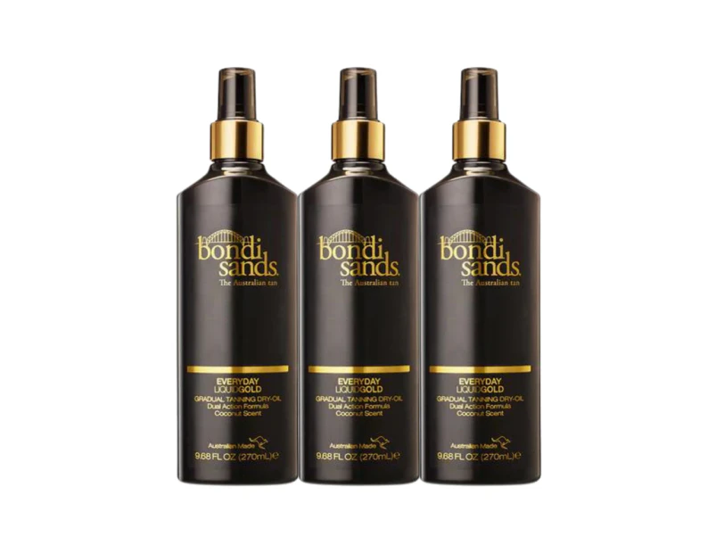 3 x Bondi Sands Liquid Gold Gradual Self Tanning Dry Oil 270mL