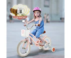 Costway 14" Kids Bike Bicycle Ride-on w/Training Wheels& Basket&Adjustable Handlebar Seat, Girls Beginner Pink