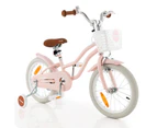 Costway 16" Kids Bike Bicycle Ride-on w/Training Wheels& Basket&Adjustable Handlebar Seat, Girls Beginner Pink