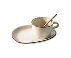 SENMU Coffee Mug Set Plate Spoon Stoneware Cream