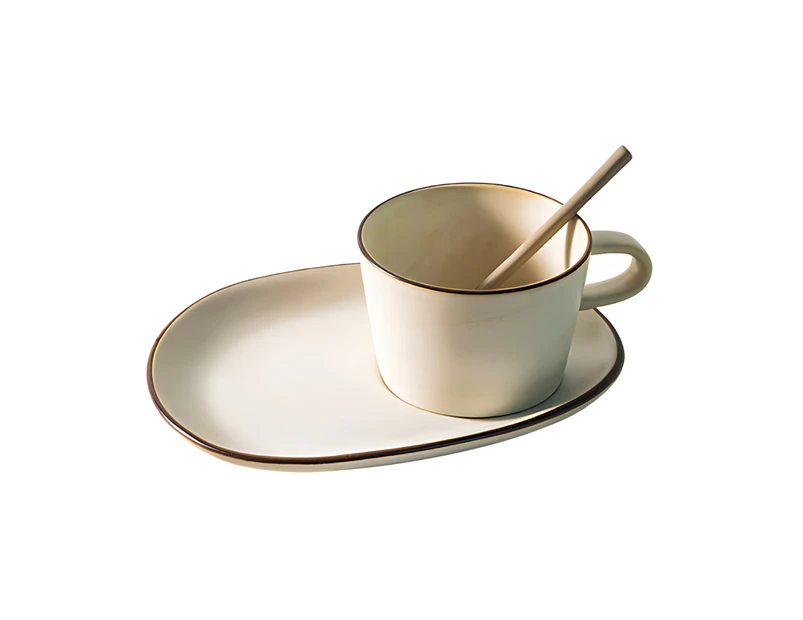 SENMU Coffee Mug Set Plate Spoon Stoneware Cream