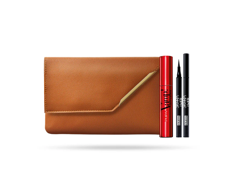 Vamp! Sexy Lashes and Skinny Liner Set by Pupa Milano for Women - 3 Pc 0.40oz Vamp! Sexy Lashes Mascara - 011 Black, 0.034oz Skinny Liner, Handy Bag